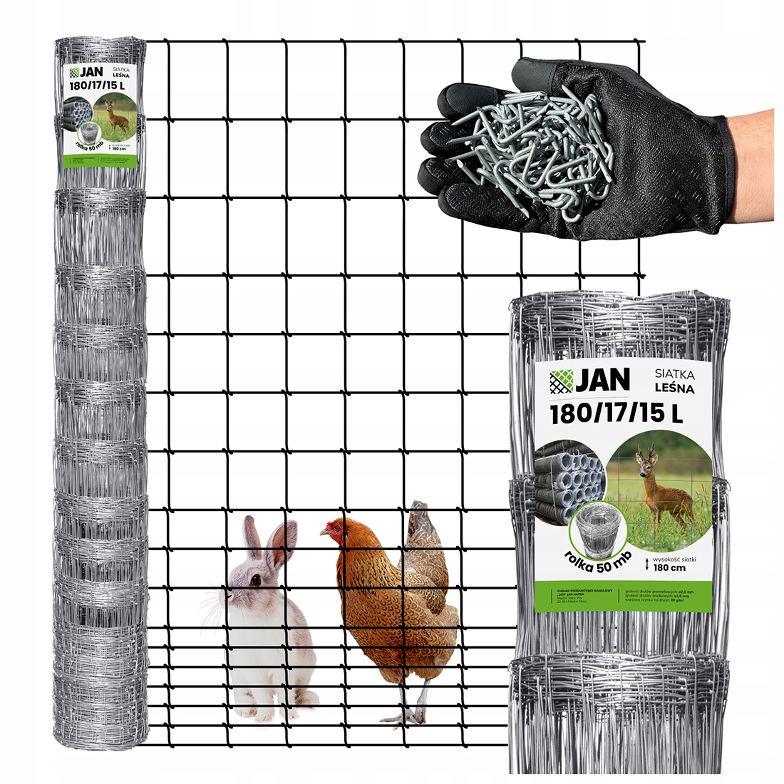 Siatka Leśna Ogrodzeniowa wys 180/17/15 L 50m Gęsta na zające Sarny