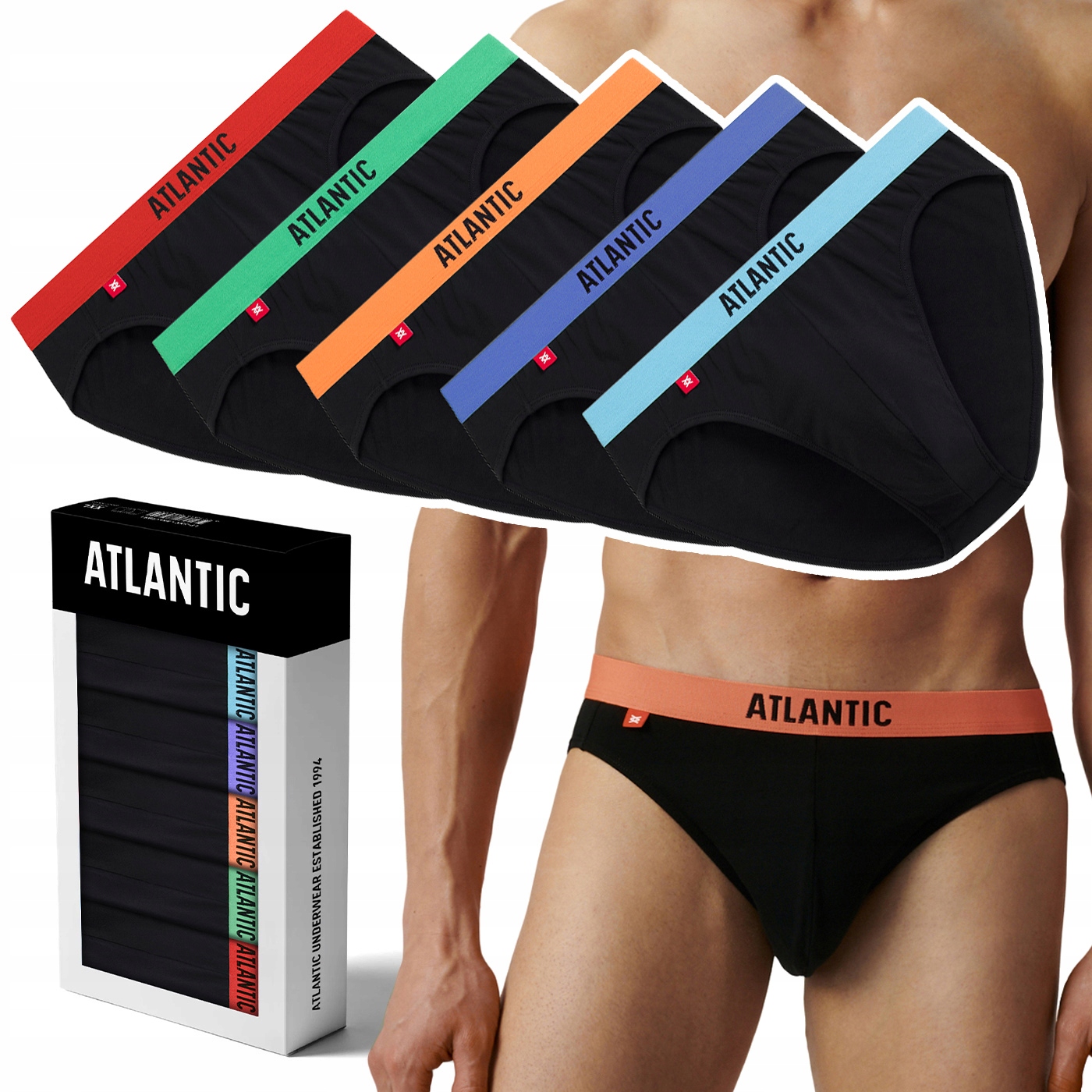 Atlantic 5SMP-004 pánské bavlněné přiléhavé slipy Sport 5 Párů XL