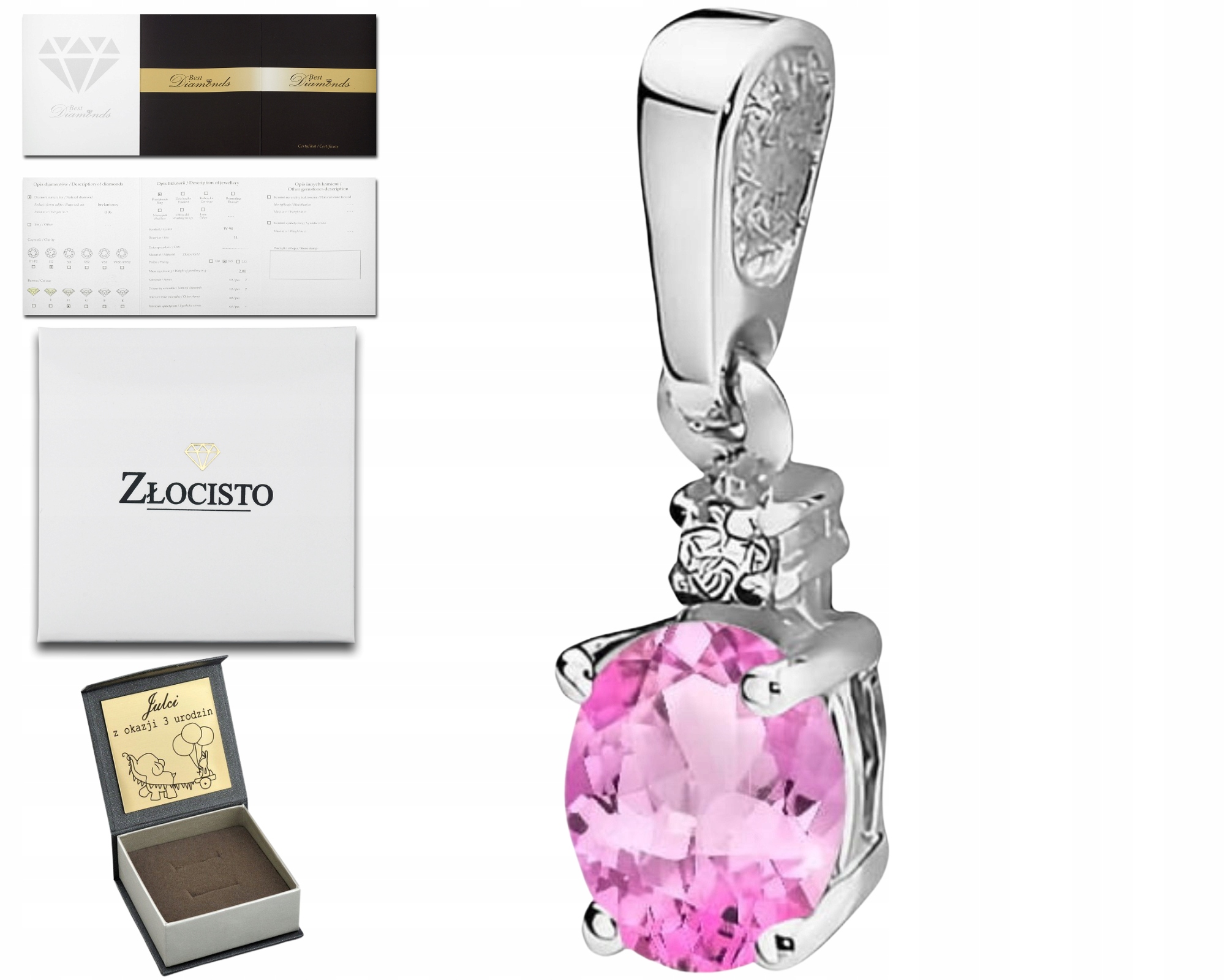 Bílé Zlato Přívěsek S Briliantem Přírodní Kámen Růžový Topaz Zlato 585