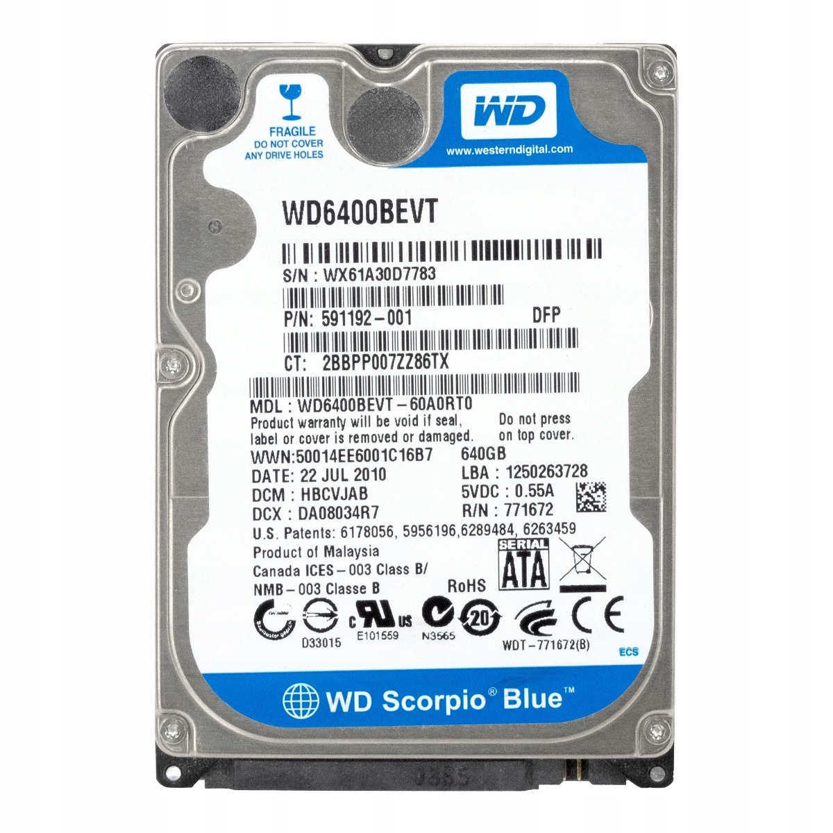 Wd Scorpio Blue 640GB 5.4K 8MB Sata II 2.5'' WD6400BEVT