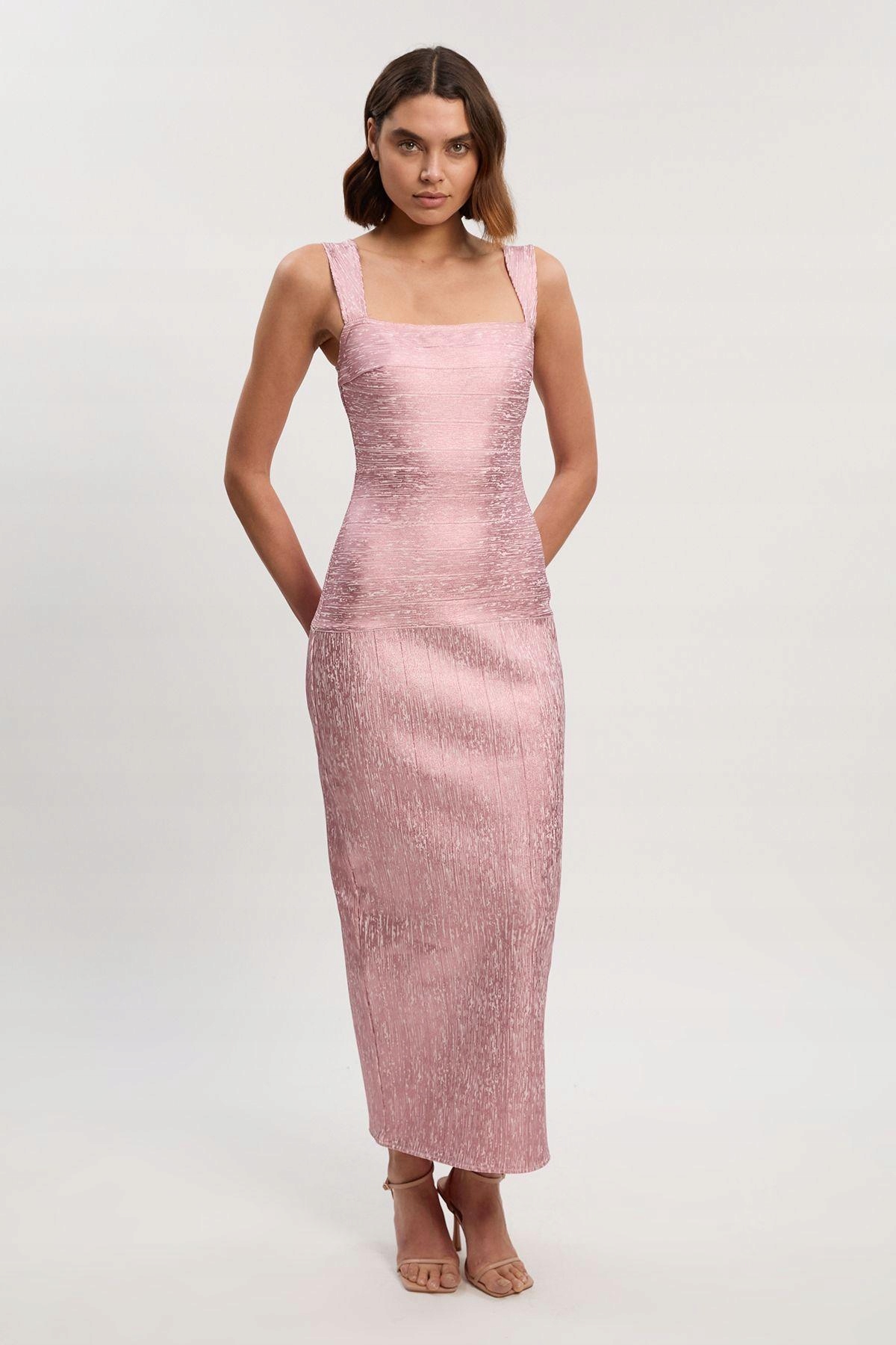 Růžová Metalická Šaty Maxi Sukně Karen Millen
