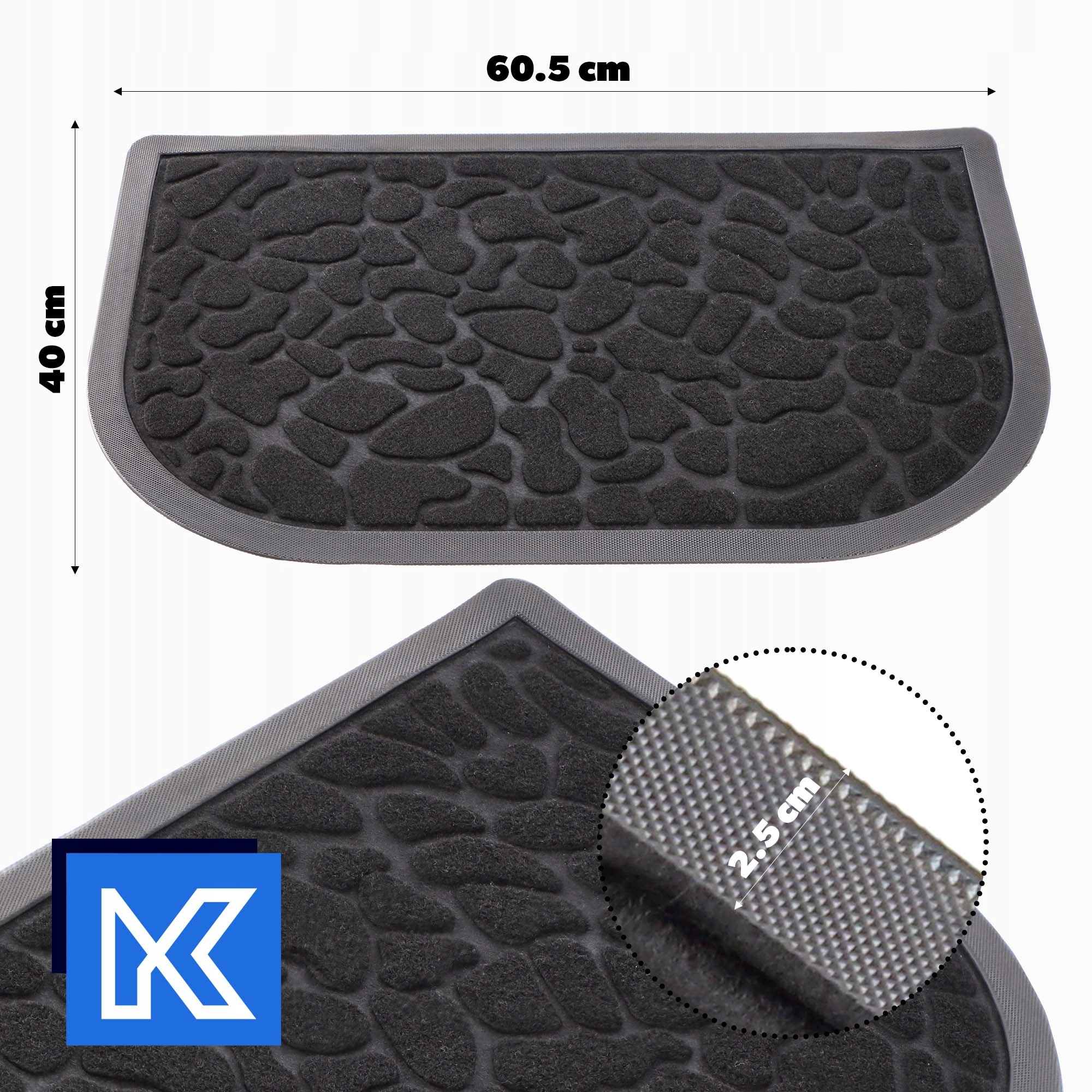 WYCIERACZKA POD DRZWI WEJŚCIOWA ZEWNĘTRZNA DO BUTÓW GUMOWA PÓŁOKRĄGŁA 60x40 Długość 60.5 cm