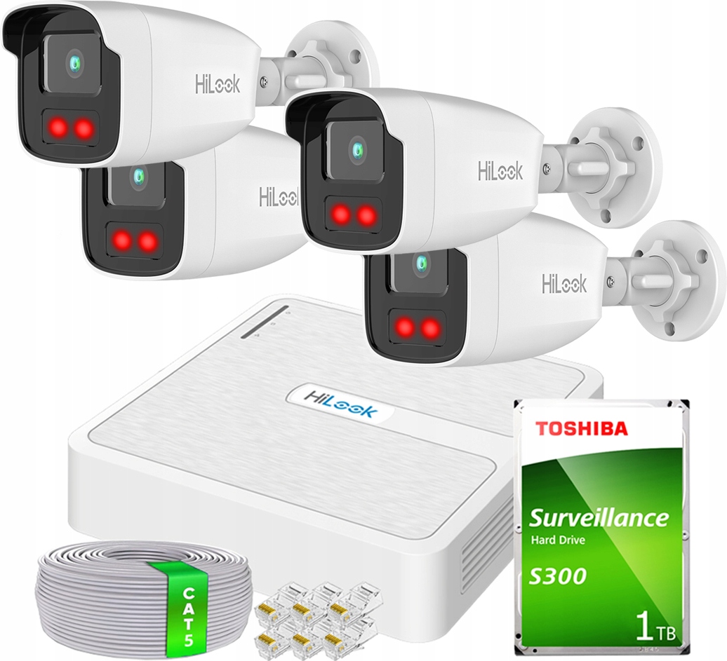 Ip monitorování Sada 4 kamer Silný Ir 50 m 2Mpx FullHD PoE rekordér 1TB