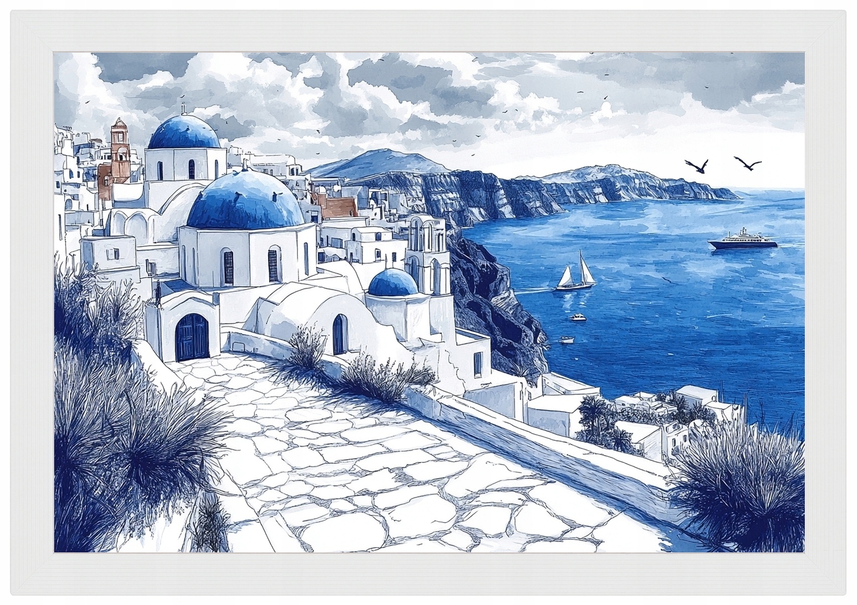 Plakát Rámeček Řecko Santorini Mořský Kostel 60x40