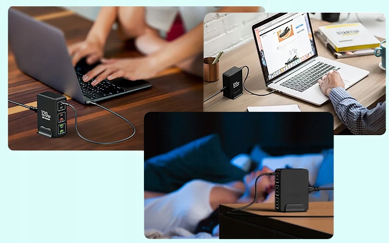 MULTIFUNKCYJNA Ładowarka SIECIOWA 120W STACJA ŁADUJĄCA 6 URZĄDZEŃ NA RAZ Napięcie wyjściowe 240 V