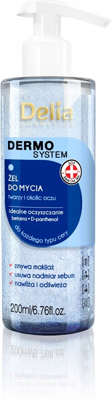 DELIA Żel do mycia twarzy i oczu DERMO SYSTEM, 200 ml