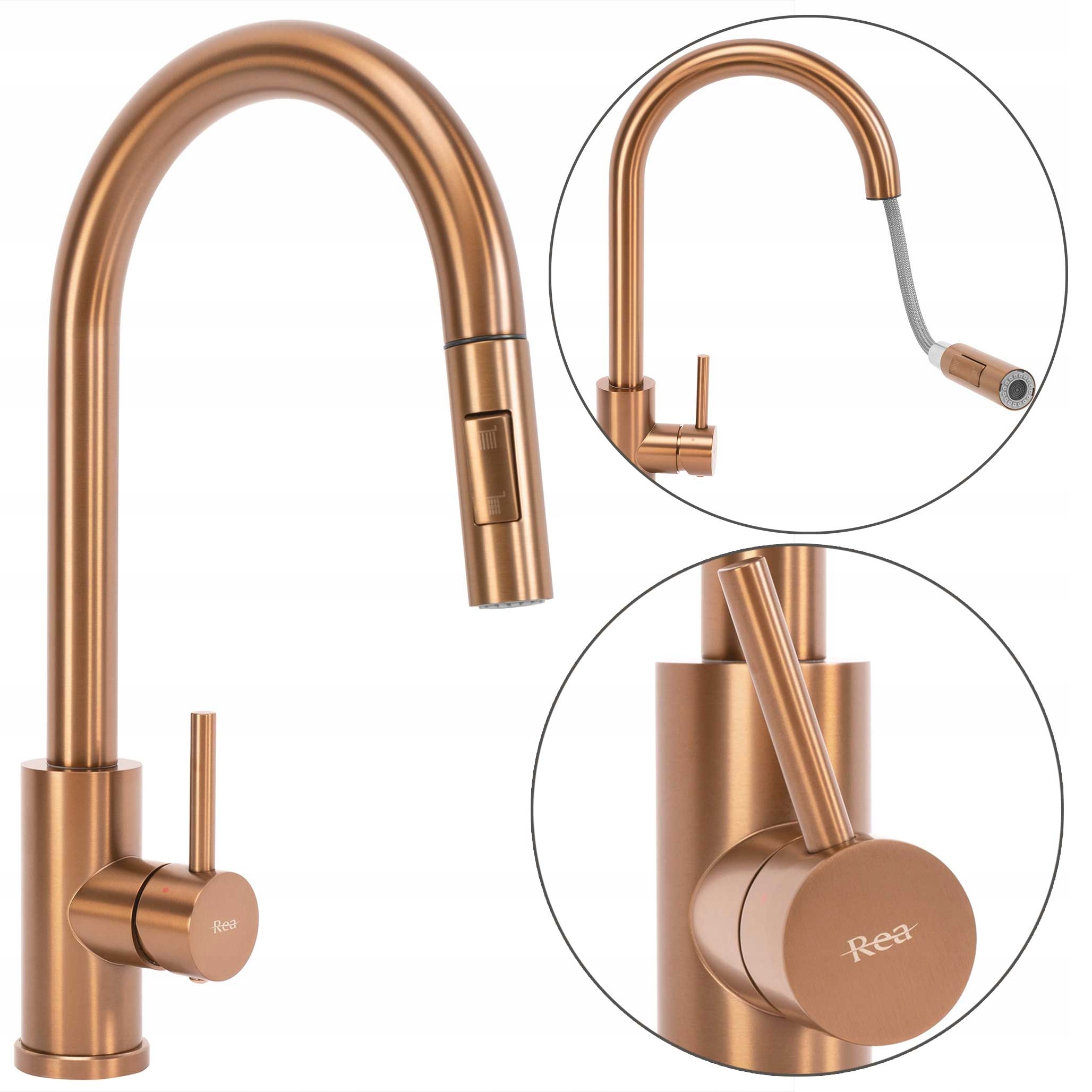 Kuchynská batéria Medená s výsuvným výtokom Rea Fresh Kartáčovaná