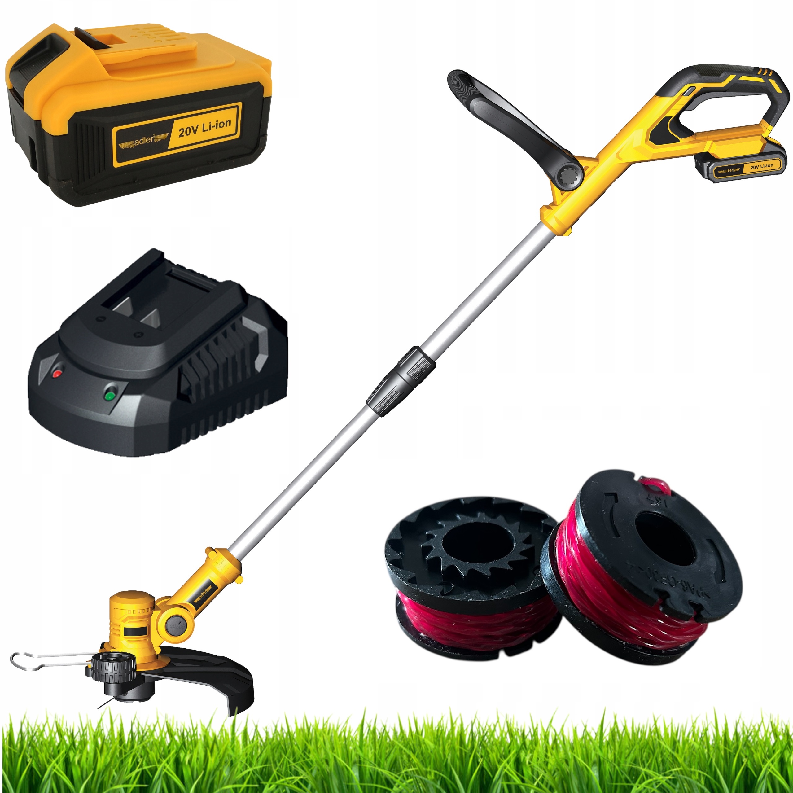 Akumulatorowa podkaszarka 20V Adler aku 4Ah i ładowarką 2 x żyłka 3m