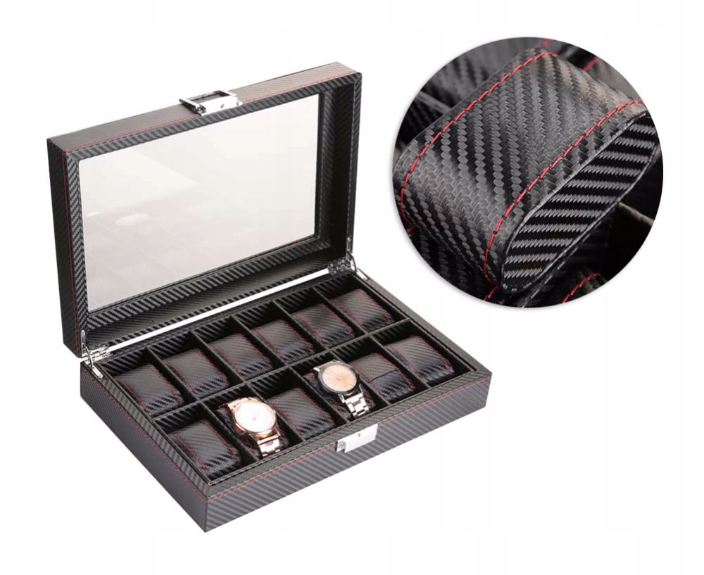 PUDEŁKO ETUI SZKATUŁKA ORGANIZER NA ZEGARKI 12szt KARBON Model KARBON 12