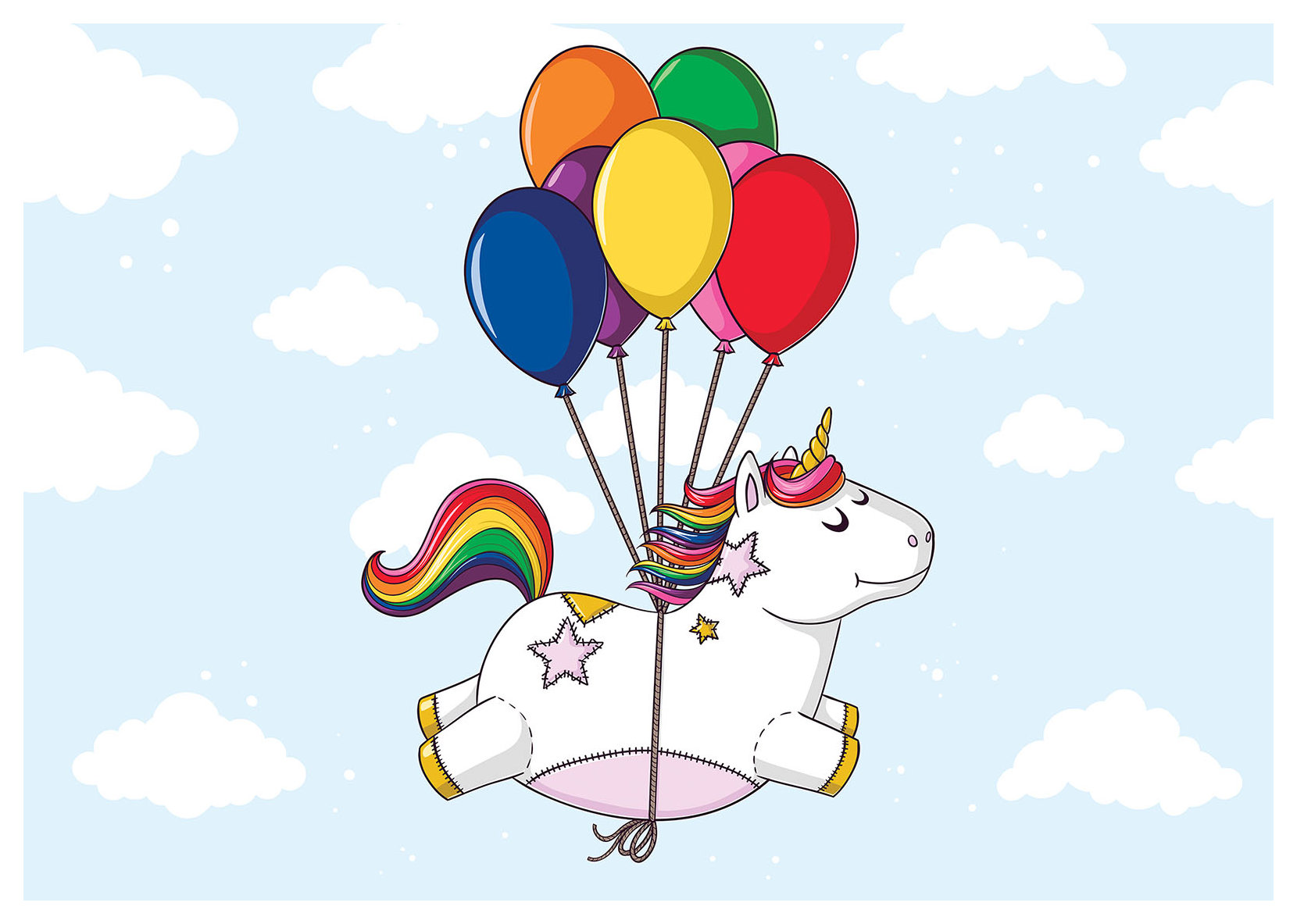 Fototapeta Jednorožec s balónky v oblacích do dětského pokoje 208x146 lepidlo