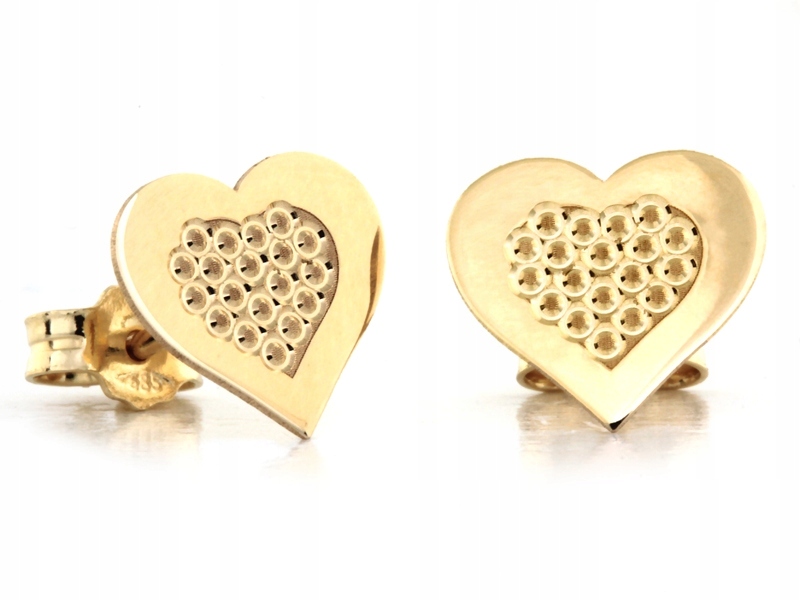 Zlaté náušnice 585 se srdcem, moderní, 14kt