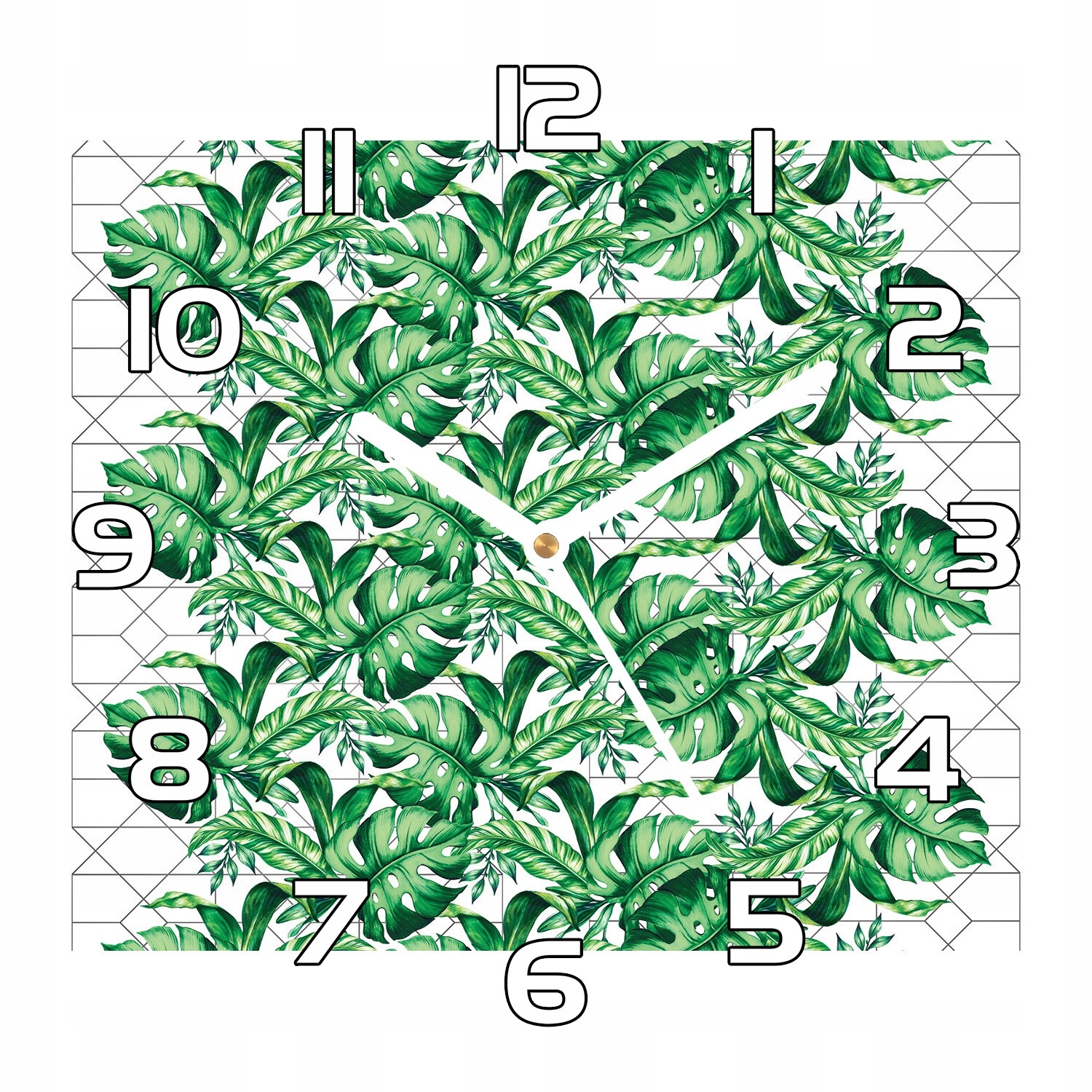 

Zegar na szkle Linie i tropikalne liście 30x30 cm