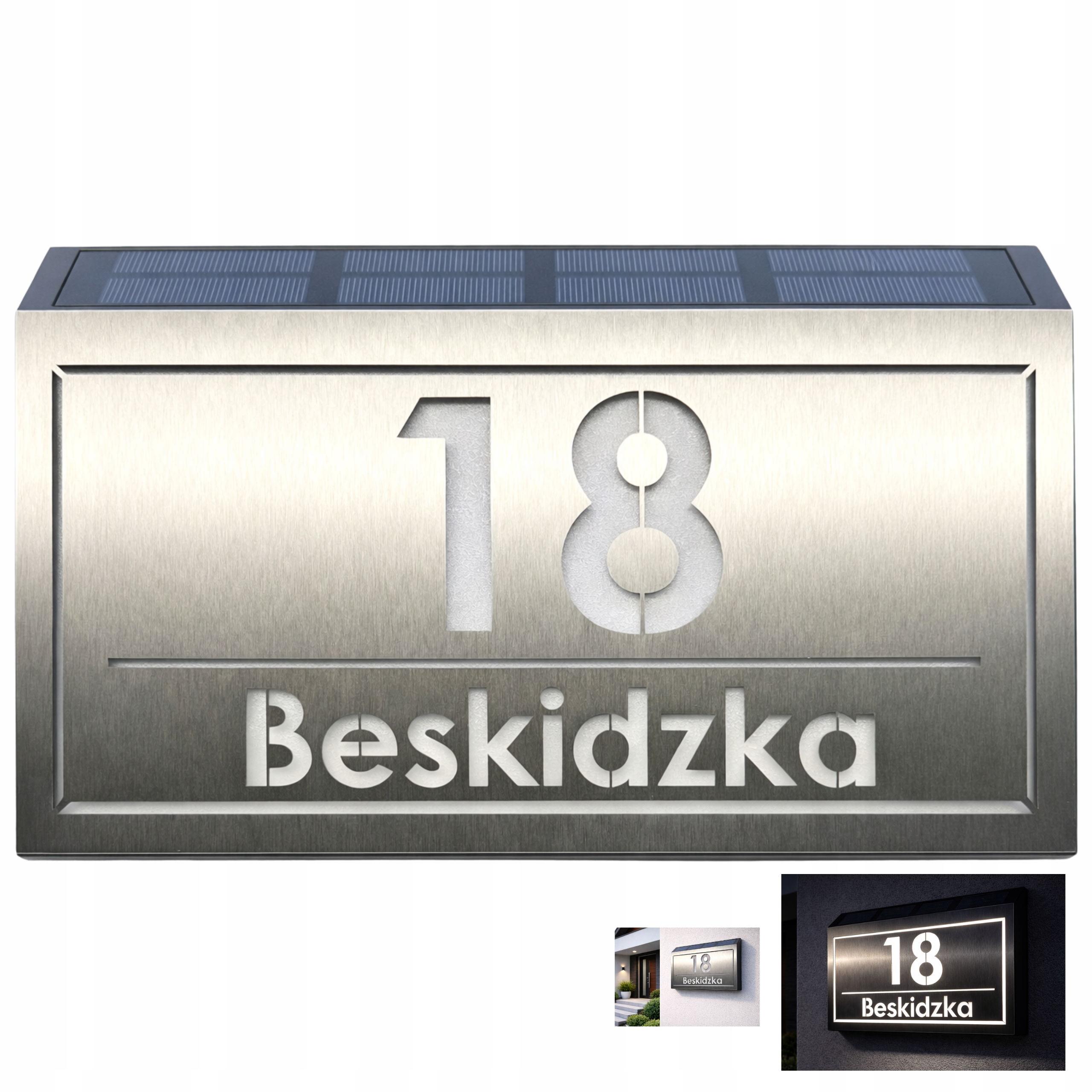 Solární Led číslo domu – podsvícená tabule, nerezová ocel