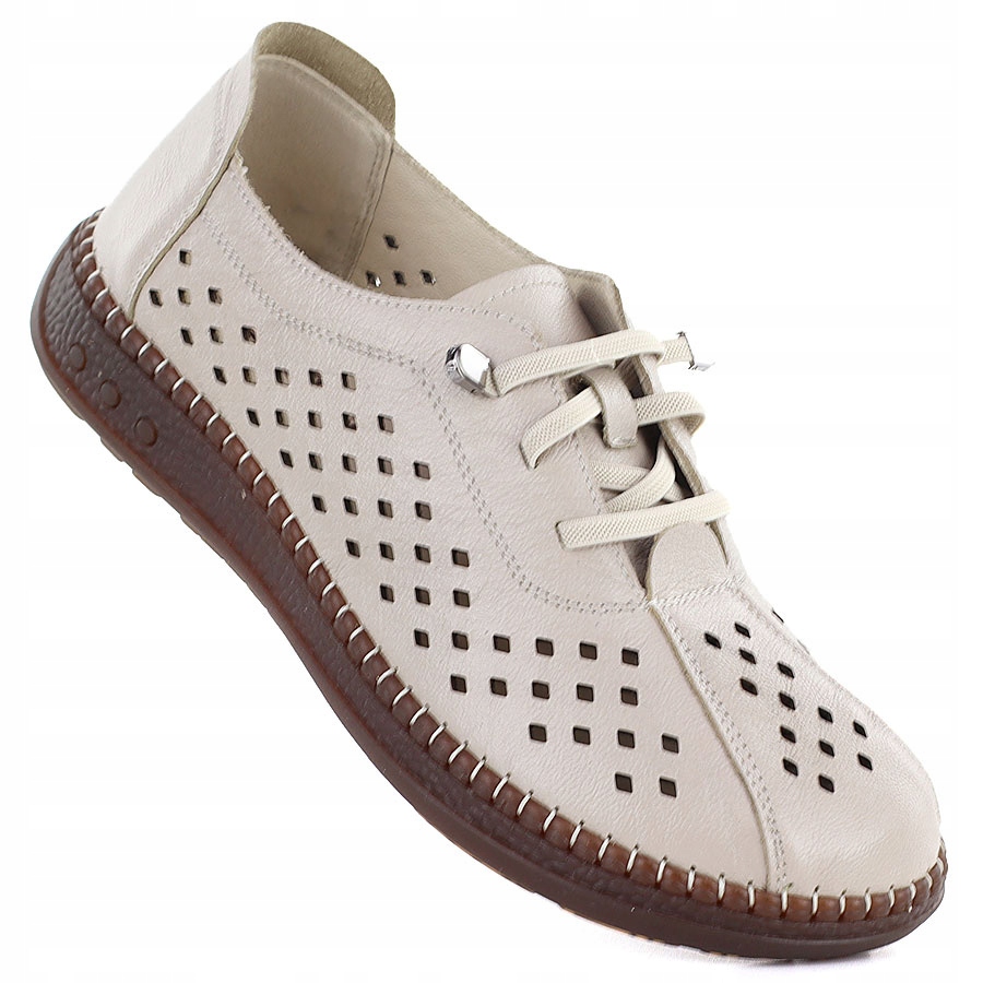 Dámské kožené polobotky s ažurovými gumičkami, béžové Artiker 58C1507 37