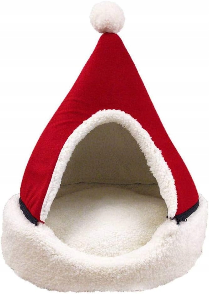 Levně Plyšové pelíšek pro domácí zvířata Mikulášská čepice s přenosnou postelí