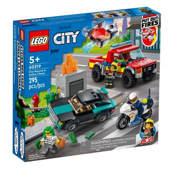 Zdjęcia - Klocki Lego   City Akcja Strażacka I Policyjny Wyścig 295 Elementów 