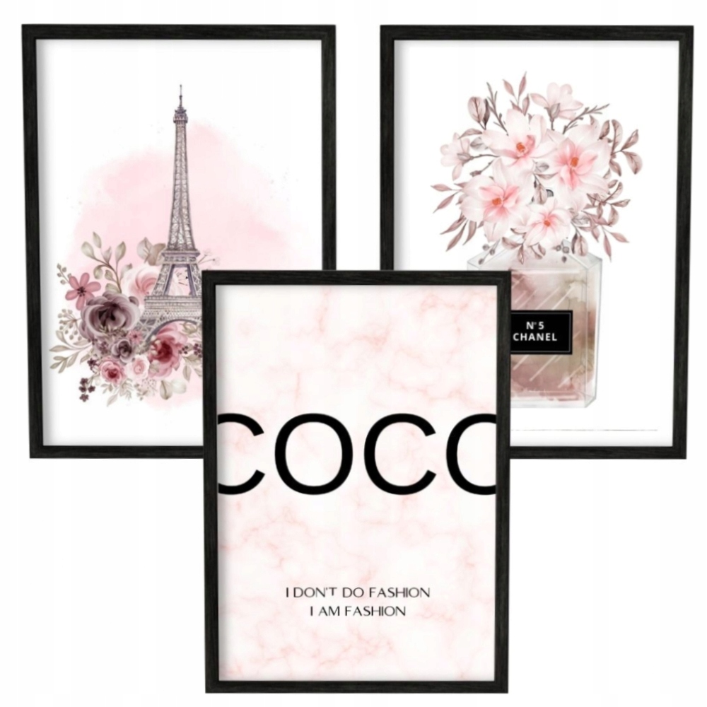 3 x Plakat Foto Obraz 50x70 Wiosenne Wiosna Coco Paryż Wieża Eiffla 70x50