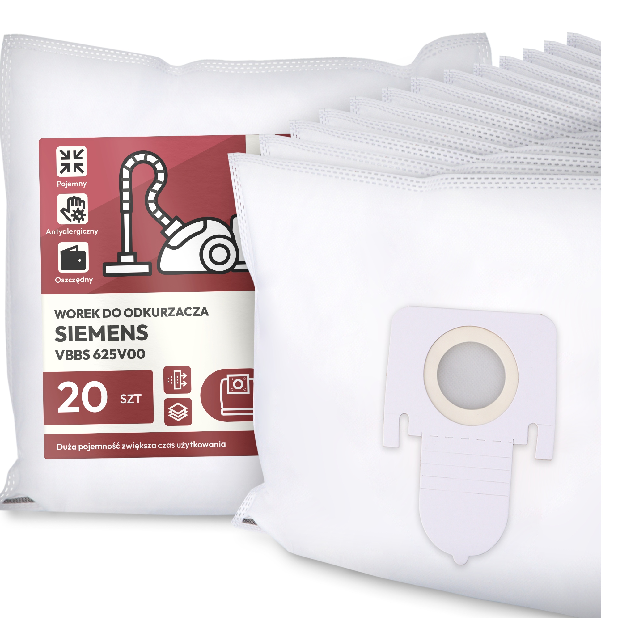 20 x Sáček do Vysavače Siemens Vbbs 625V00 Syntetický textilní sáček