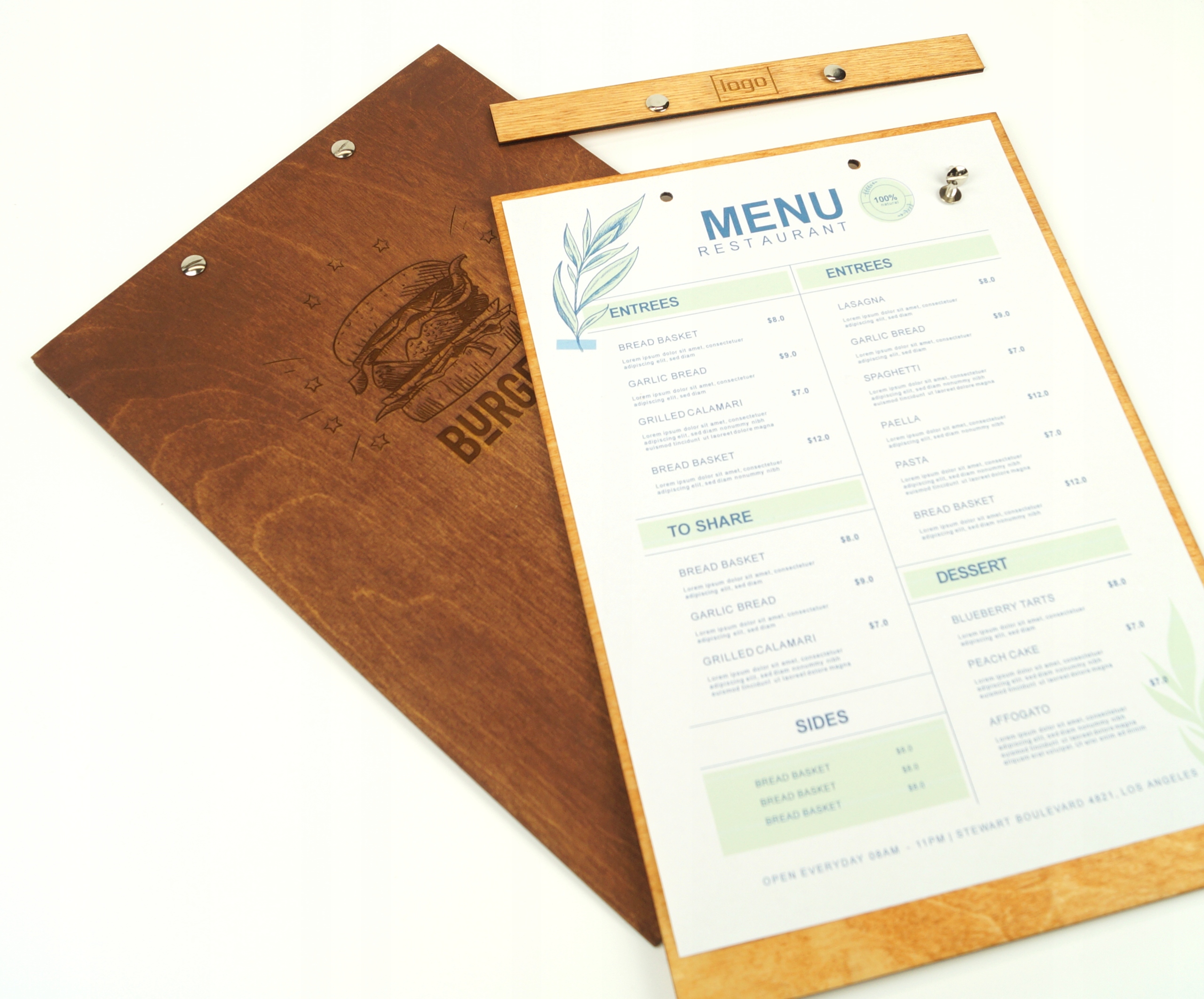 Karta menu drewniane jadłospis do restauracji BASIC A4 z Twoim logo