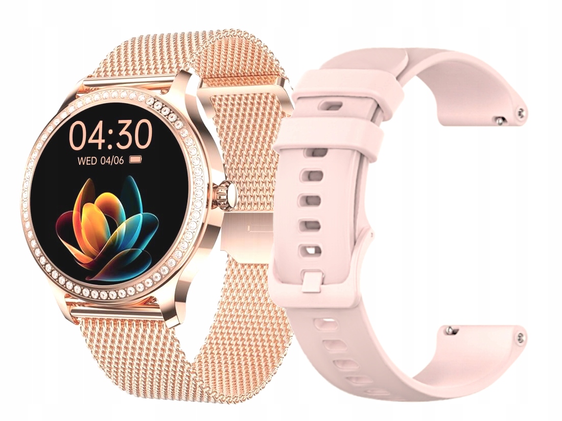 Elegantné dámske smart hodinky zlaté ružové Volanie Gps GlacierX Pearl dva remienky