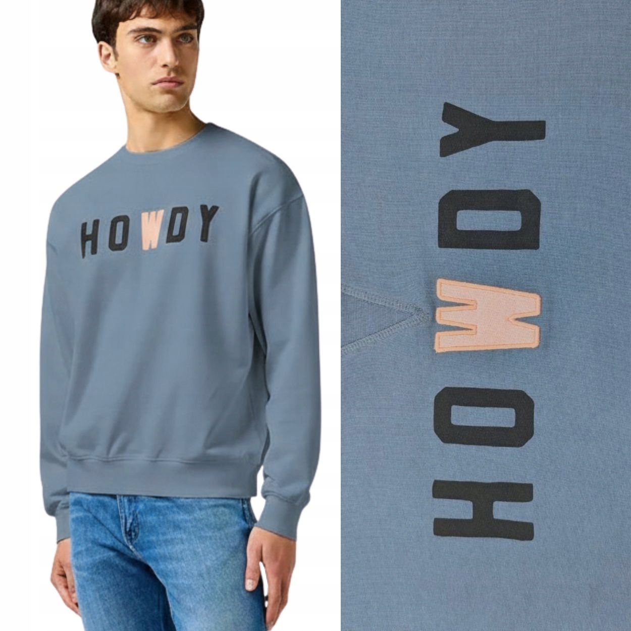 Wrangler Graphic Crew Dusty Blue volná bavlněná mikina pánská s potiskem M