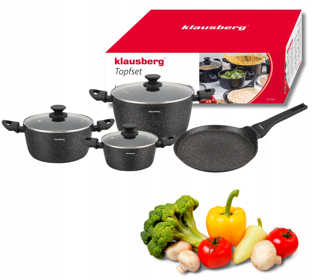 Súprava hrncov 7 ks panvica marble indukcia plyn čierna Klausberg KB-7962