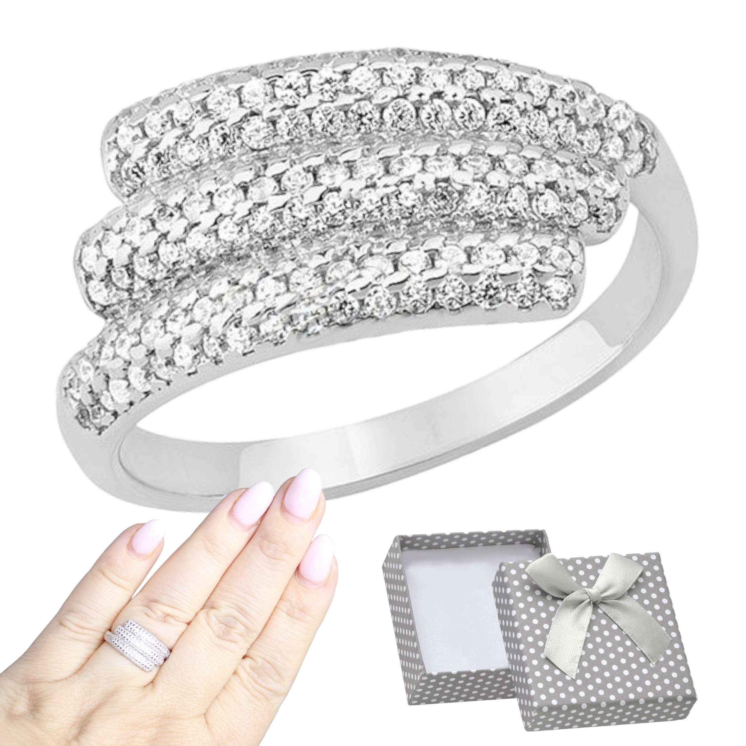 Prstýnek 925 Rhodiovaný s zirkony Široký Krásný Dárek R15