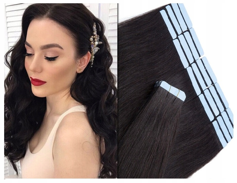 Doczepiane włosy naturalne tape on metoda kanapkowa 48CM 20 taśm 50 gram