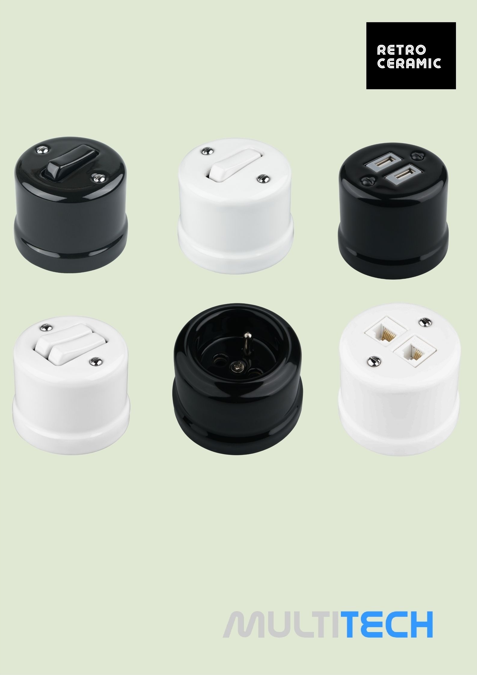 Przełącznik schodowy podwójny natynkowy Ceramiczny 'Retro ceramic' BIAŁY Marka Tayama