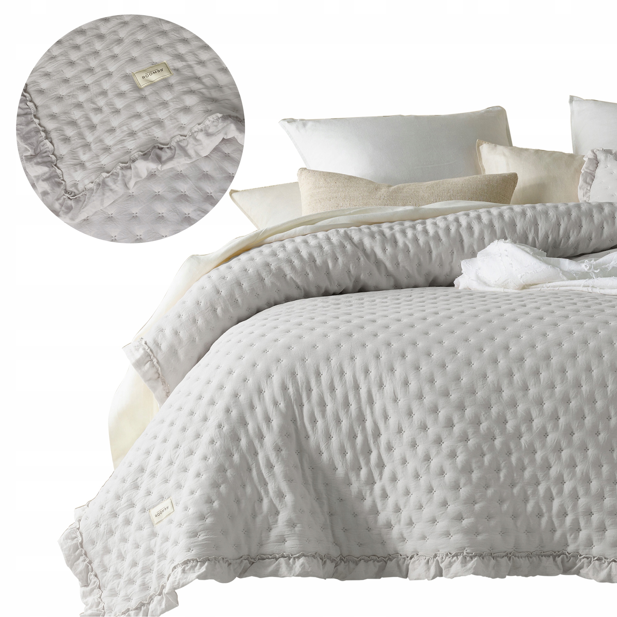 ROOM99 Narzuta na łóżko pikowana 170x210 szara j. z falbaną Molly