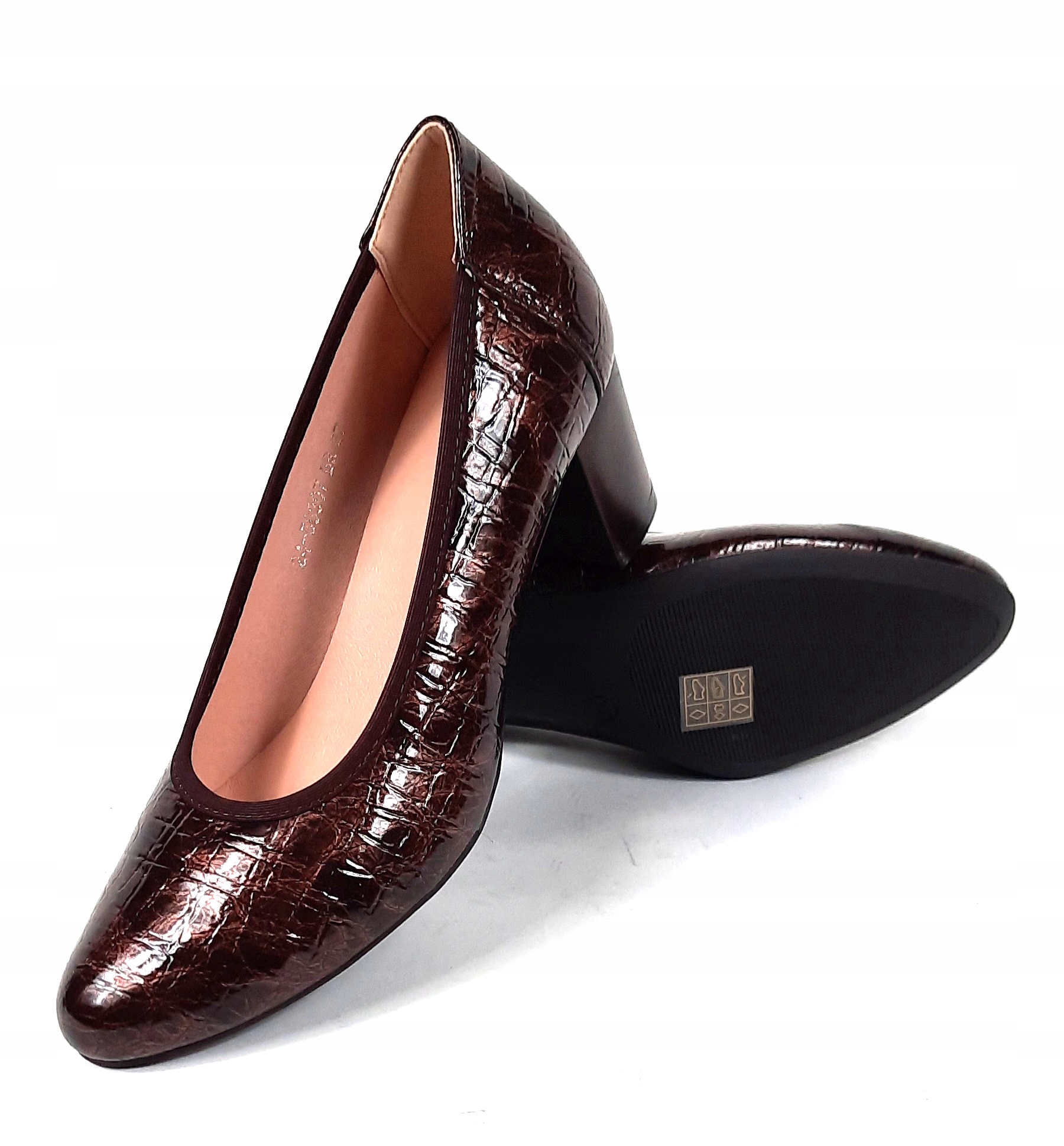 VINCEZA 58307 CZÓŁENKA NA SŁUPKU BRĄZOWE LAKIEROWANE 39 Rozmiar 39