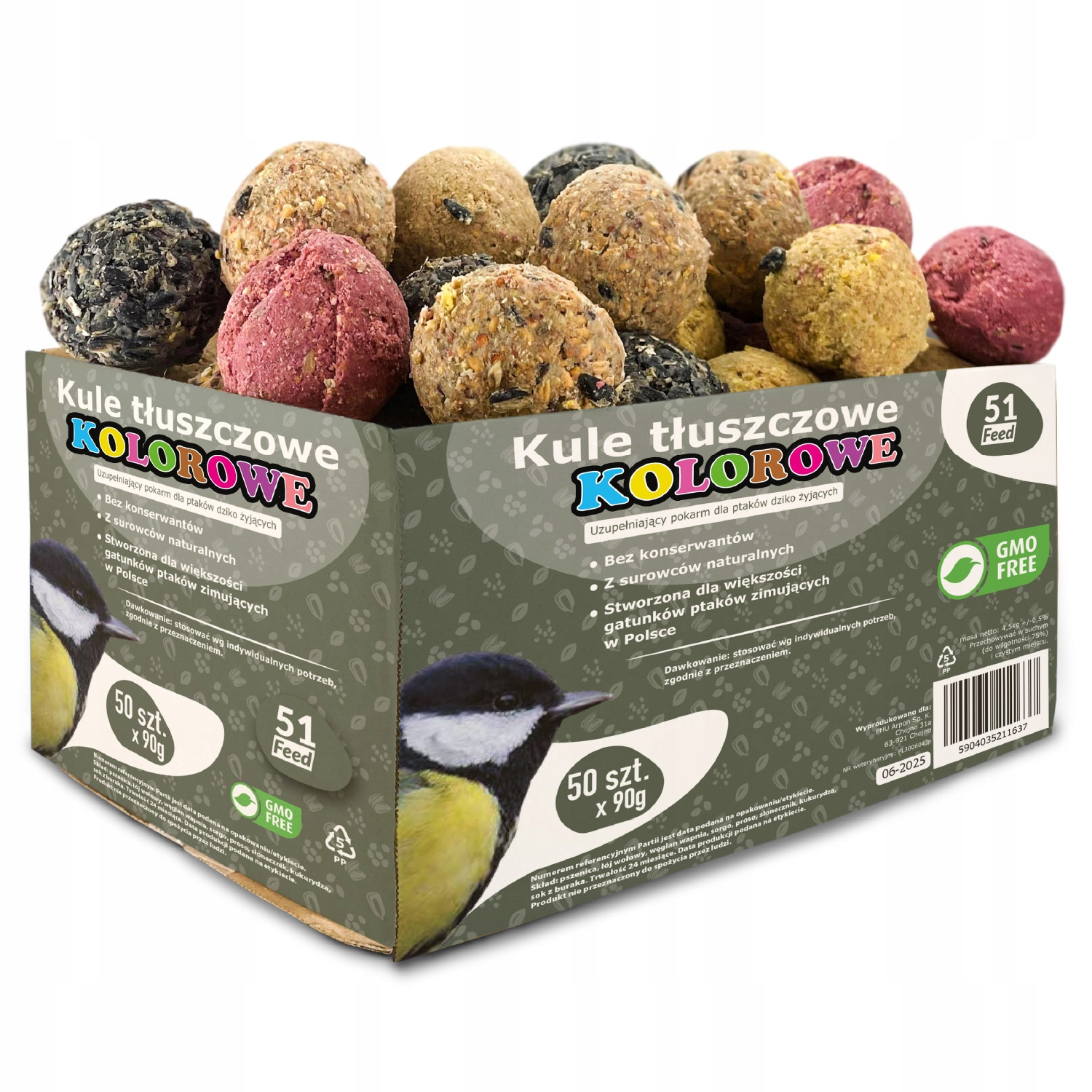 Levně Tukové Koule Pro Ptáky 100 Kusů Premium Barevné Krmivo Se Slunečnicovými Semínky