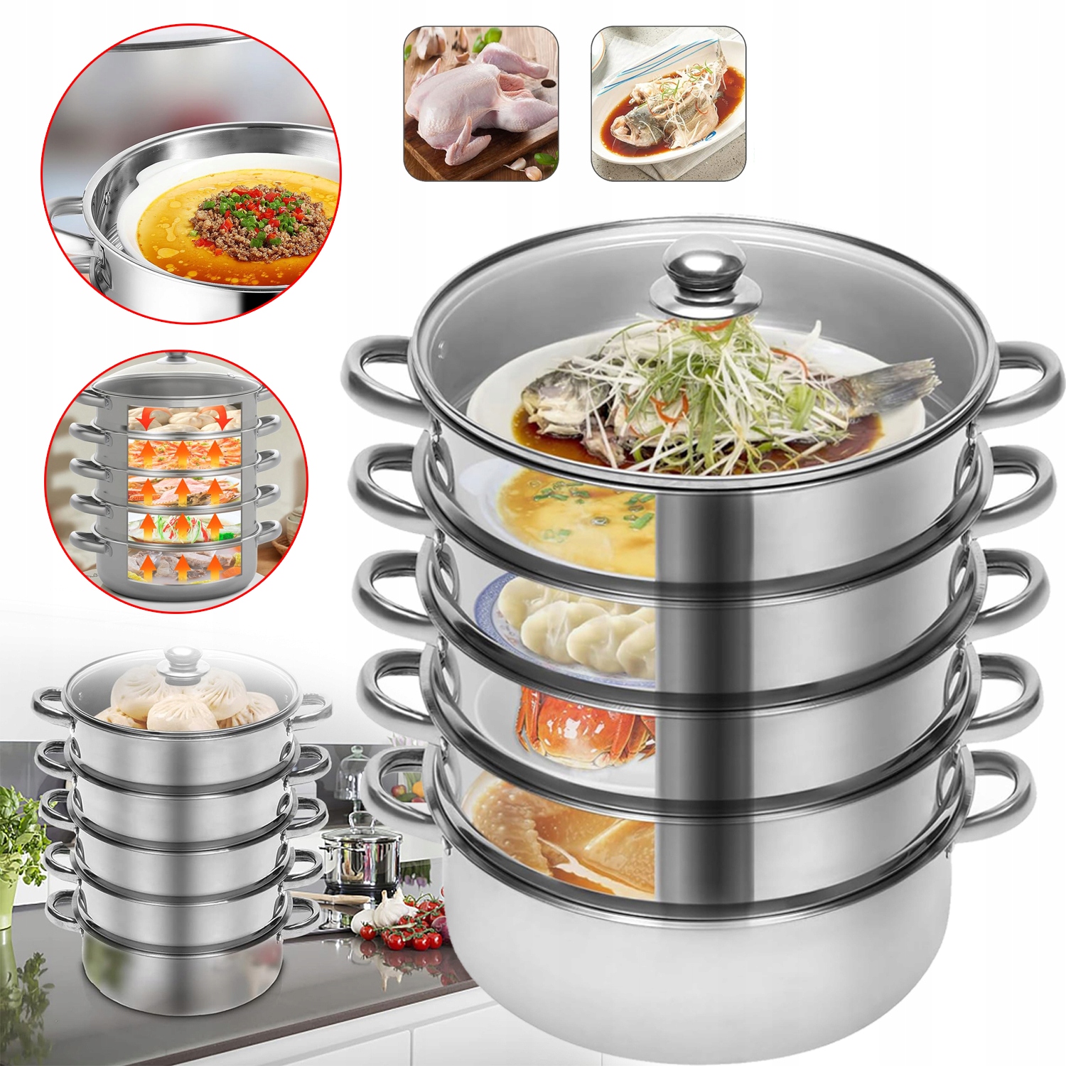 5-VRSTVÝ Parní Hrnec Z Nerezové Oceli, Hrnec Pro Vaření Na Polévce