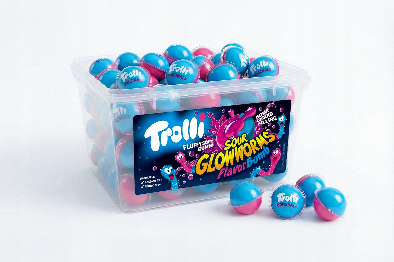 Levně Trolli Želé Bonbony Sour Glowworms Flavor Bomb 60 ks