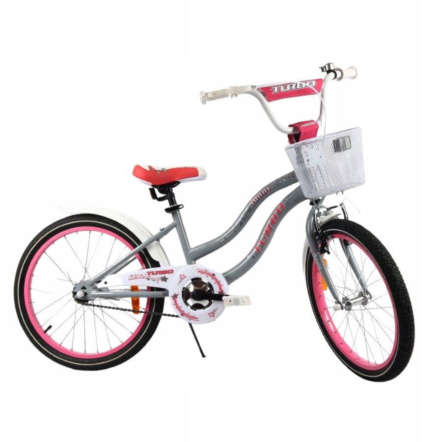 Rower dla dziewczynki Funny 20" szary-różowy błotniki koszyk podpórka Pl