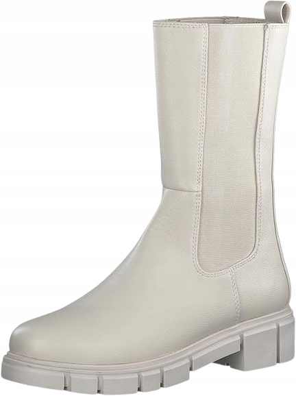 Marco Tozzi Béžové Kožené Klasické Kozačky Na Plochém Podpatku 40 J_c