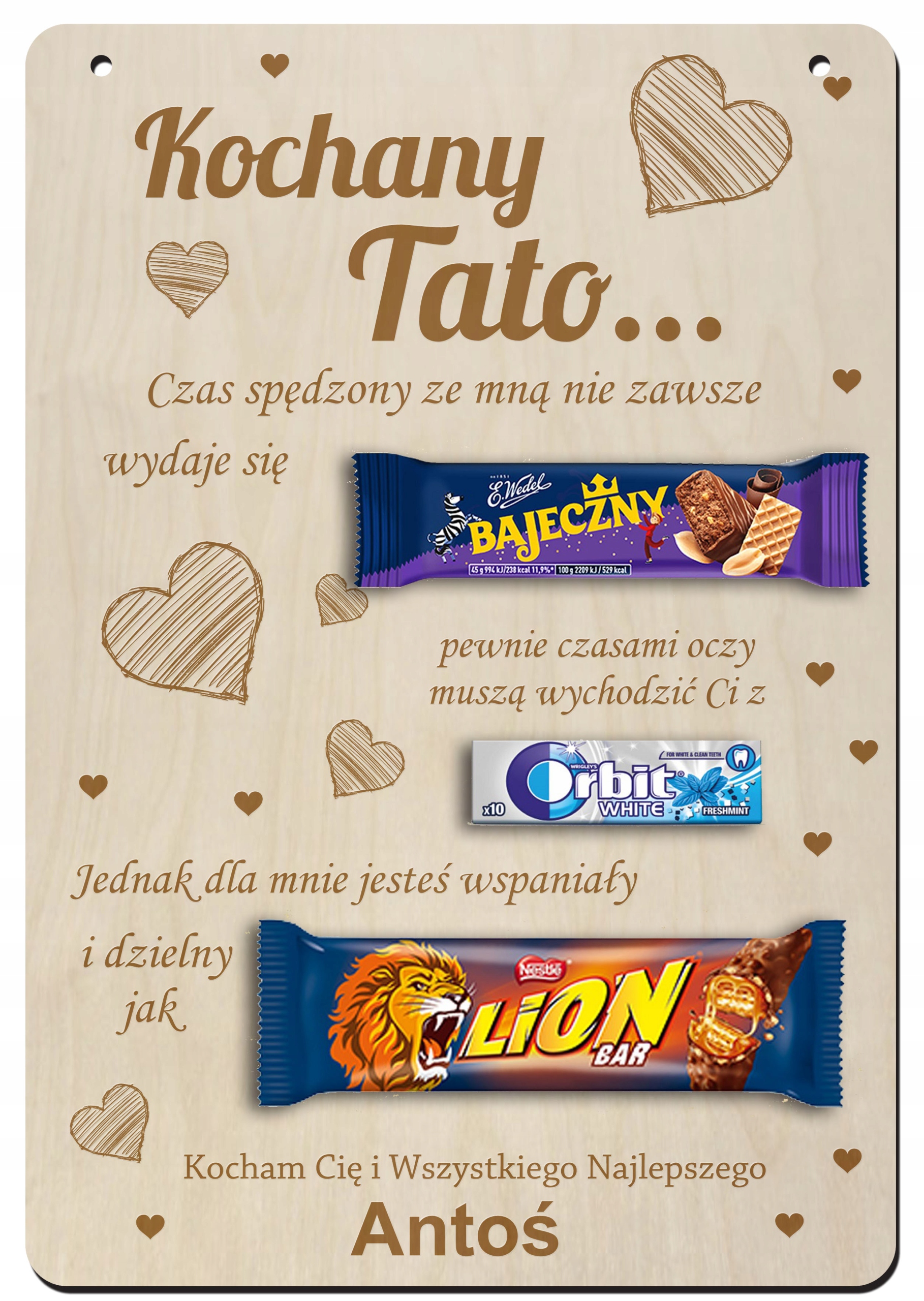 

na Dzień Taty Ojca dyplom tabliczka batony