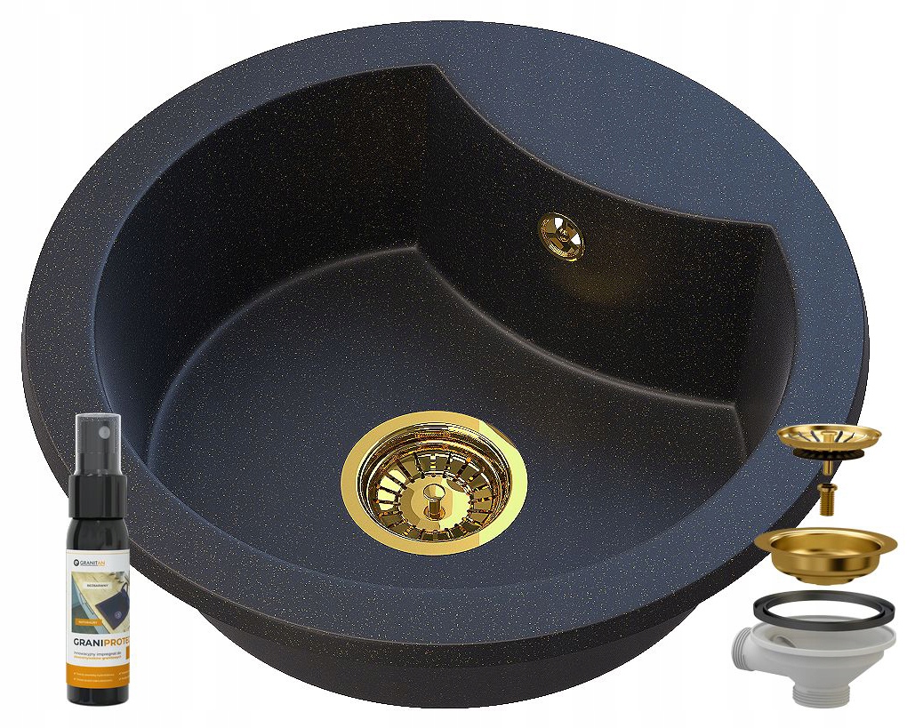 Černý Granitový dřez S Částečkami Zlatého