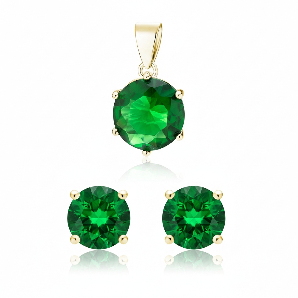 Sada ze stříbra, pozlacená ryzost 925 se zeleným zirkonem (přívěsek)