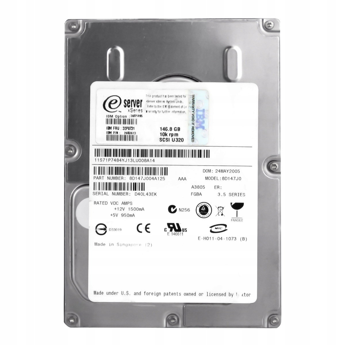 Ibm 32P0731 26K8613 146,8 Gb 10K 8MB Scsi U320 3,5'' 8D147J0