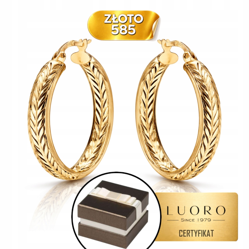 Náušnice Zlaté 585 14K Kolečka Diamantová 24 MM Elegantní Tyčinka