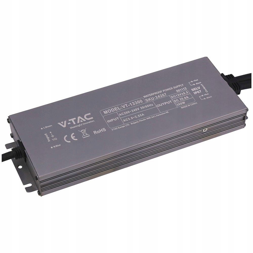 V-tac Napájecí zdroj pro Led, hermetický, Slim 300W 12V 25A, filtr IP67