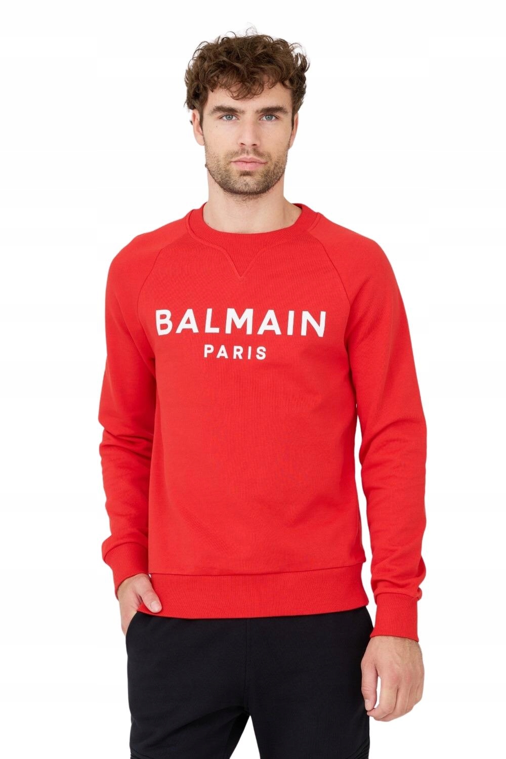 BALMAIN Červená mikina Printed Sweatshirt S
