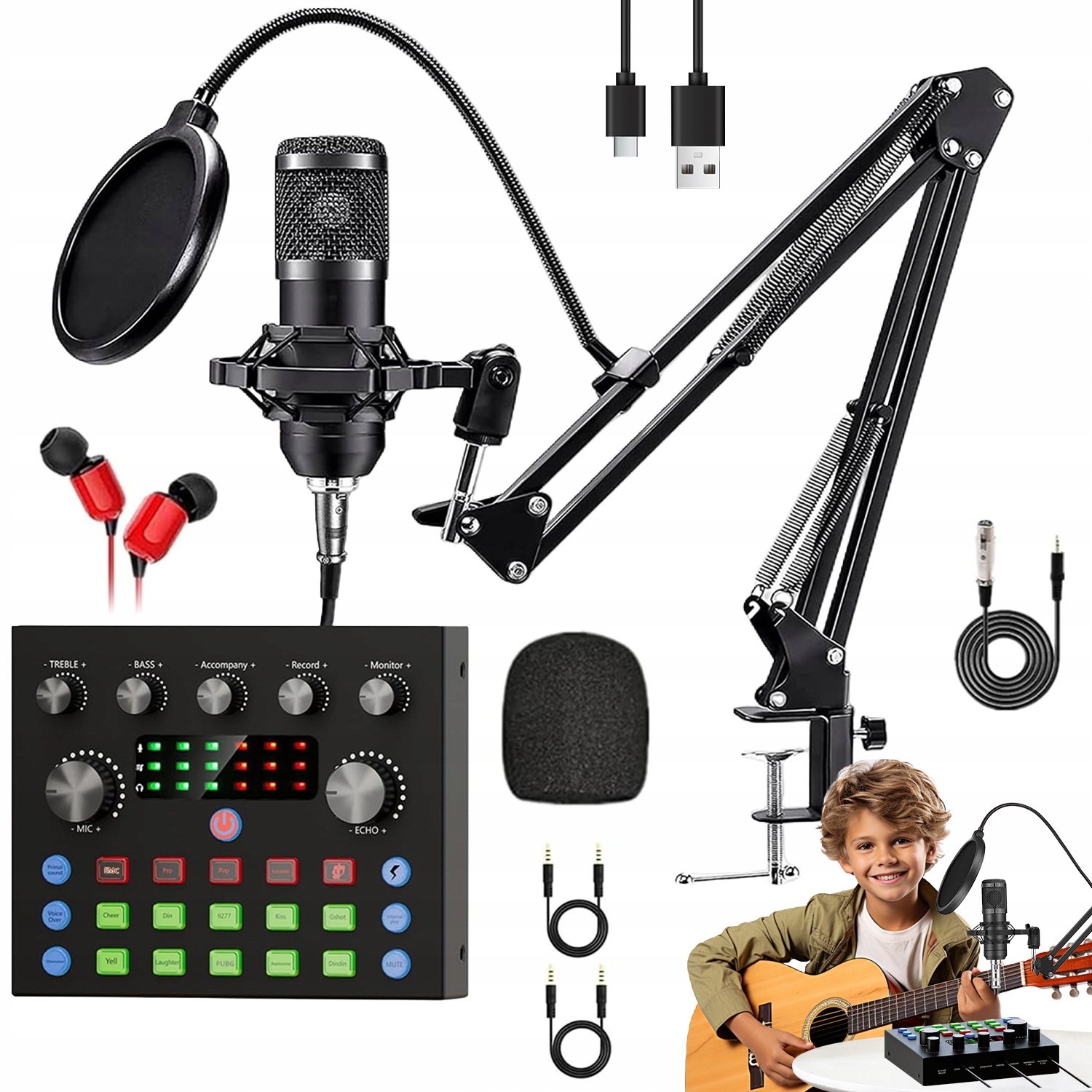 Podcastové Studio V Krabici: Kovový Mikrofon, Zvuková Karta, Efekty