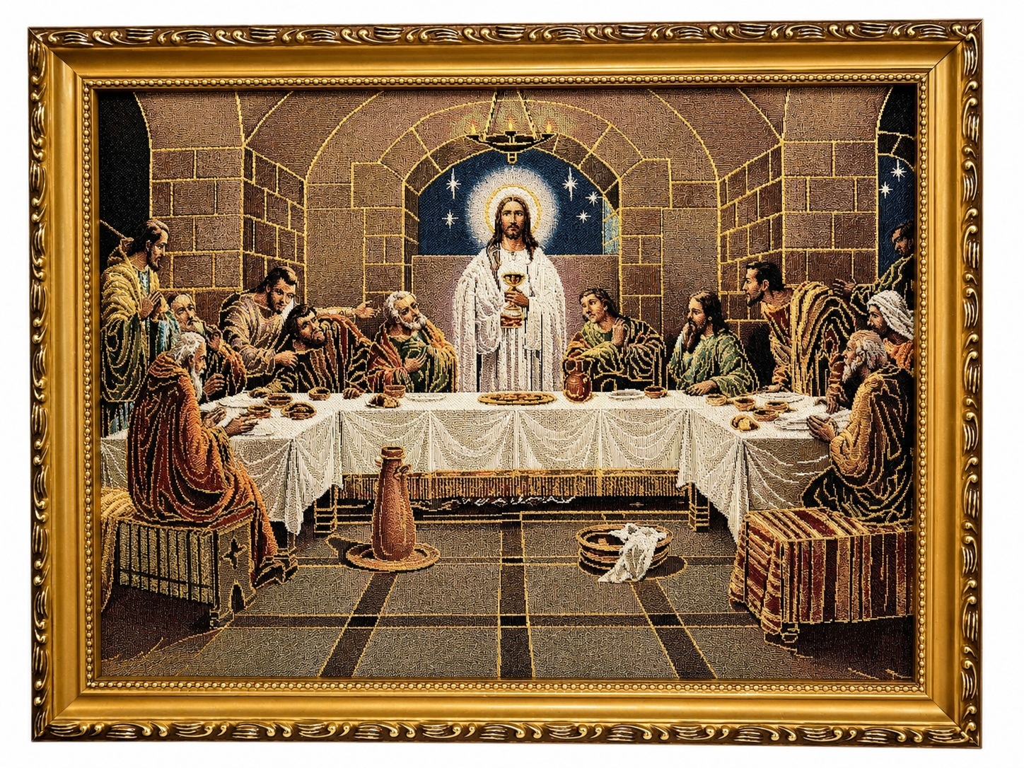 Obraz Poslední Večeře Ježíš Zlatý rám 42x32 cm Náboženská dekorace