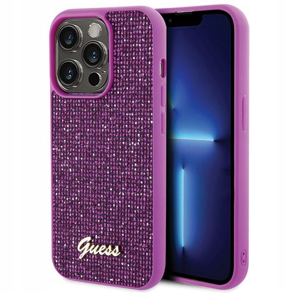 Pouzdro Pro Iphone 15 Pro Guess Hardcase Disco Metal Script Fuchsiová