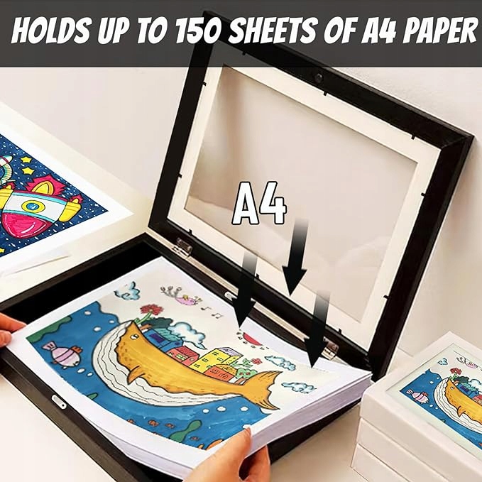 Ramka na zdjęcia rysunki ramka do rysunków dla dzieci A4 Czarna Drewniana Marka bez marki