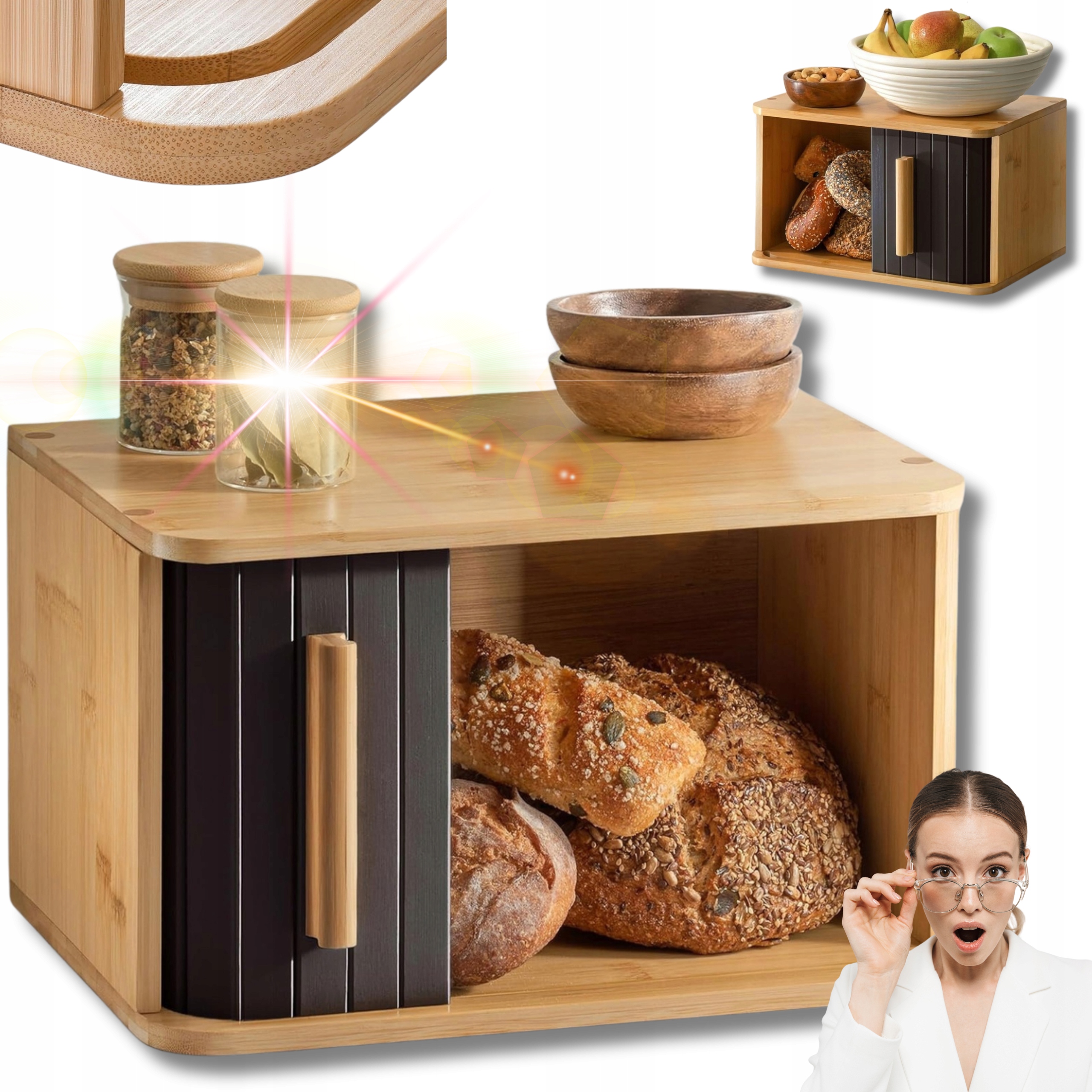 Chlebník Bambusová Nádoba Organizér Na Chléb Pečivo Kuchyňské Rohlíky!