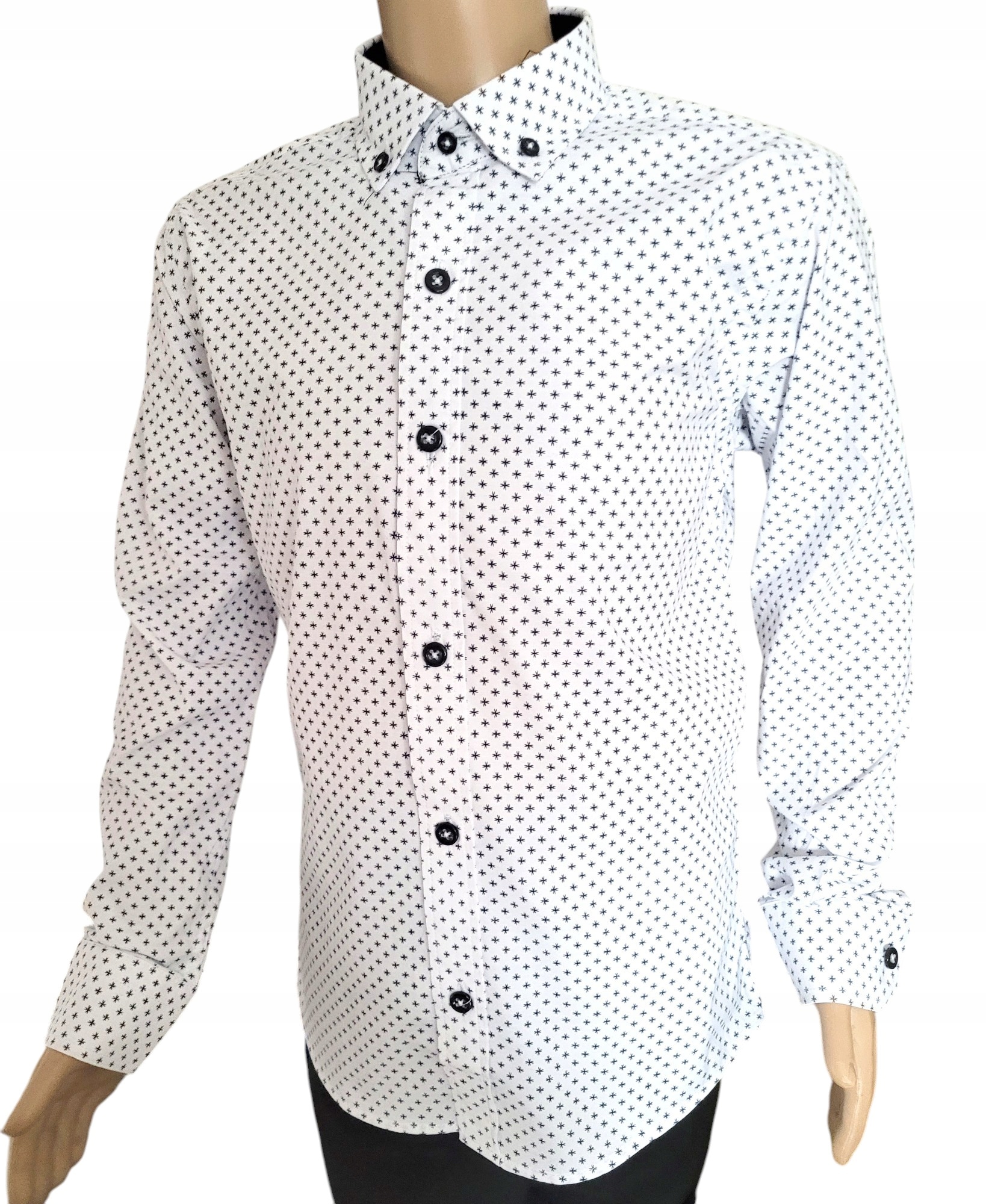 Koszula chłopięca bawełniana biała wzór Turcja długi rękaw 146 Rękaw długi rękaw