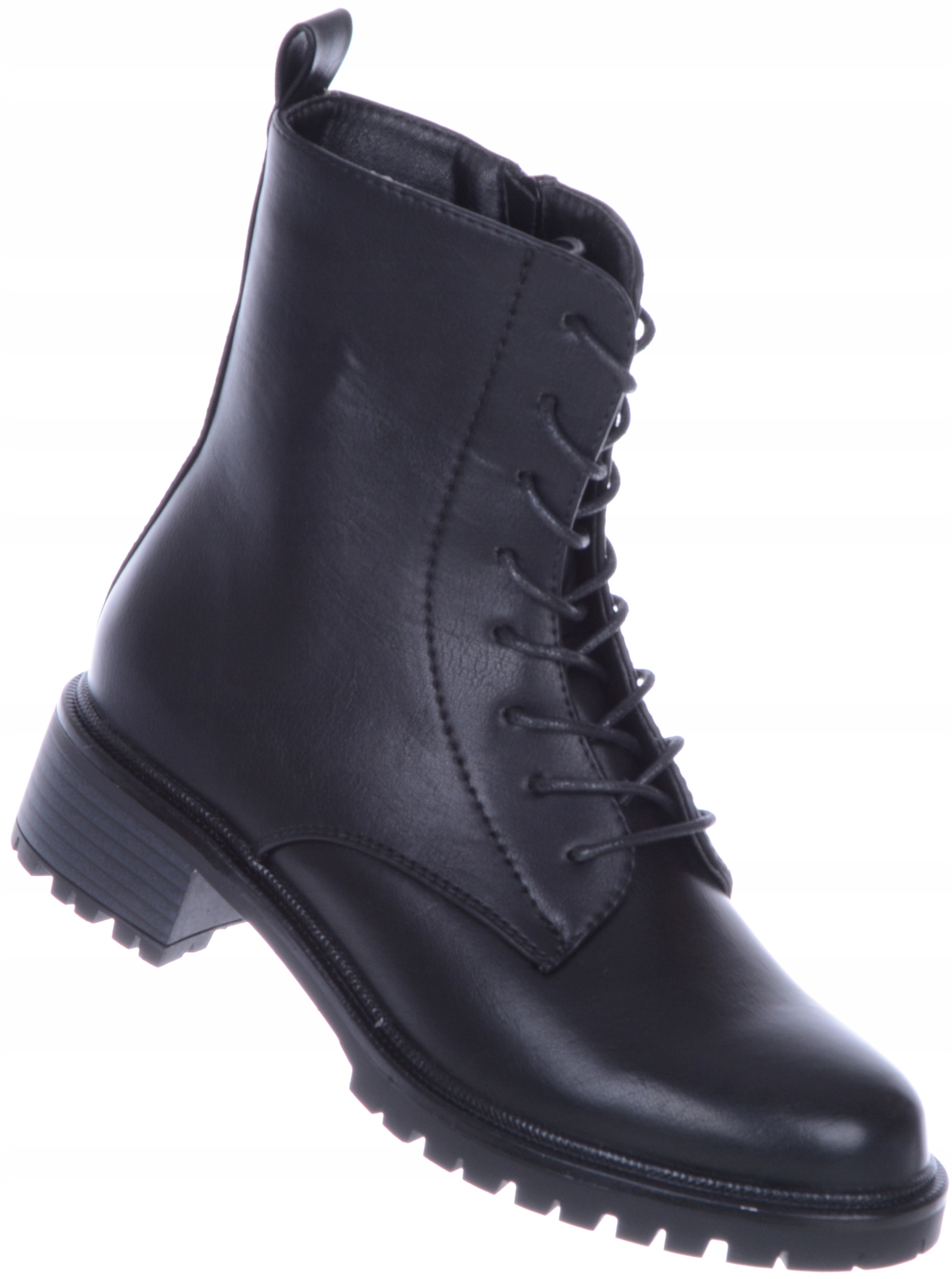 Černé Pohodlné Dámské Kotníkové Boty Šněrovací zip na podpatku 39